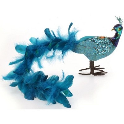 Mark Roberts Products 19" Blue Glittered Peacock with Closed Tail Feathers