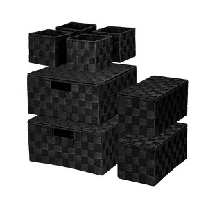 Aoibox Woven Polypropylene Storage Basket Organizer Set of 8 with Lids Multi Size for Bedroom Bathroom Black - 1 of 4