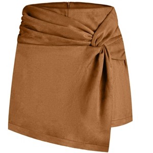Coolmee Women's Faux Suede Mini Skirt Fall Winter Bodycon Short Suede Mini Skirt - 1 of 4
