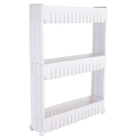 Simplify 3 Tier Slim Rolling Organizer Rack With Wheels White Kennedy 