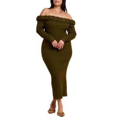 ELOQUII Cableknit Off Shoulder Maxi Dress