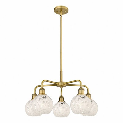 White Mouchette - 5 Light Stem Hung Chandelier In Modern Style-13.5 Inches Tall and 24 Inches Wide