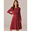 Seta T Women's Puff Long Sleeve Crewneck Knee Length Tie Waist Casual Dress with Pockets - 2 of 4