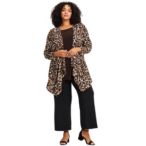 Avenue Women's Plus Size Cardigan With Tank Duet - 1 of 4