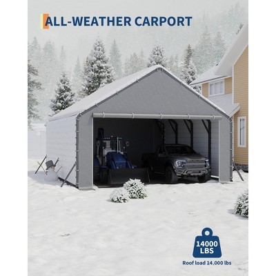 20'X20'x13' Enclosed Metal Carport for 2 Cars, Heavy Duty Steel Frame for All Weather, Permanent Shelter