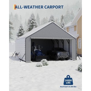 20'X20'x13' Enclosed Metal Carport for 2 Cars, Heavy Duty Steel Frame for All Weather, Permanent Shelter - 1 of 4