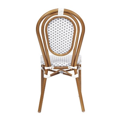 White and Gray Wicker Rattan Bistro Chair with Natural Aluminum Frame