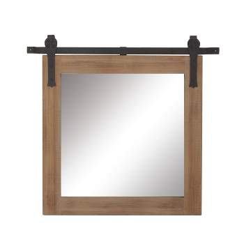 Wood Wall Mirror with Metal Hanging Rod Brown - Olivia & May