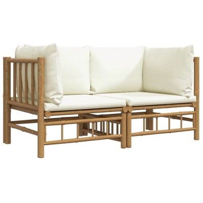 vidaXL Patio Corner Sofas Set - Bamboo Furniture with Cream White Cushions, Natural Oil Finish, Modular Design, Outdoor Lounge Set, Easy to Assemble
