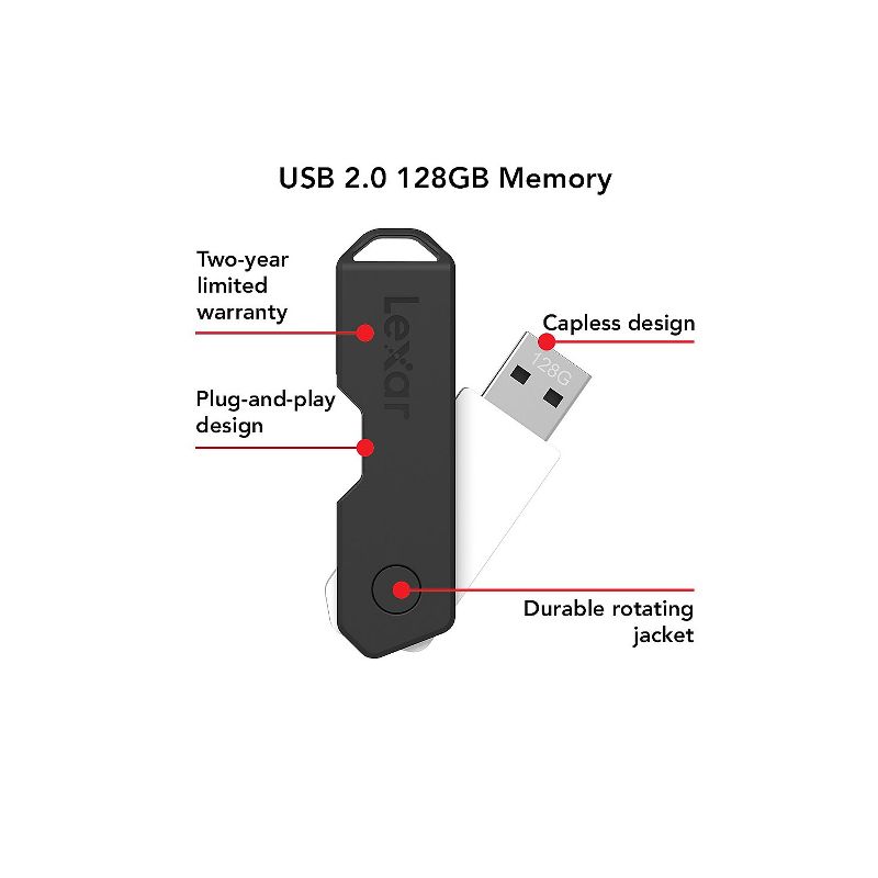 Lexar JumpDrive TwistTurn2 128GB USB Flash Drive JDTT2-128ABNABK, 2 of 4