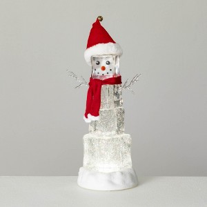 15"H Sullivans Christmas Lighted Block Snowman Shimmer, White-Red, Indoor Christmas Decor - 1 of 4