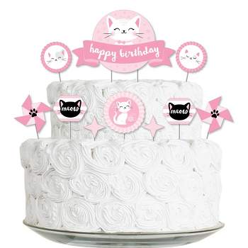 Big Dot of Happiness Purr-fect Kitty Cat - Kitten Meow Birthday Party Cake Decorating Kit - Happy Birthday Cake Topper Set - 11 Pieces