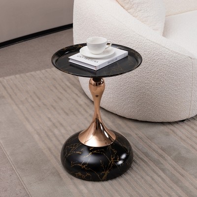 Small Round Martini Side Table,Modern Metal Accent Table with Artistic Mermaid Tail Base for Living Room-Baofuwish