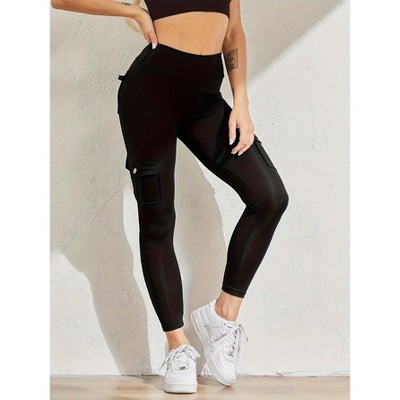 DOMETOUR Women's Elastic Tights Hip-up Bottom-up Pants Pocket Buttons Yoga Pants Yoga Pants