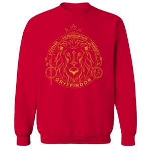 Harry Potter Men's Minimalist Mascot Gryffindor Outline Long Sleeve Graphic Cotton Pullover Sweatshirt - Red XL - 1 of 3