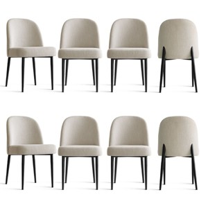 Set of 8 Modern Linen Upholstered Dining Chairs, Armless Padded Kitchen Side Chairs with Black Metal Legs for Dining Room or Kitchen - Panipeachy - 1 of 4