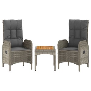 vidaXL Patio Furniture Set 3 Piece Patio Lounge Set with Cushions Poly Rattan - Gray - 1 of 4