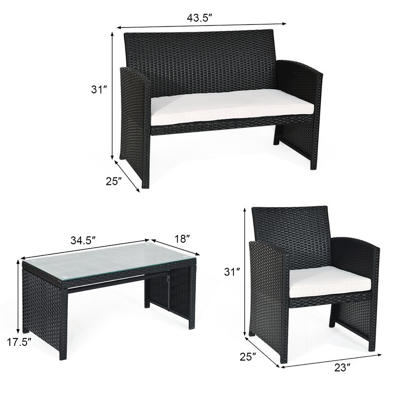 Costway 4PCS Patio Rattan Furniture Set Table &Sofa W/Cushion Garden Black, 3 of 10