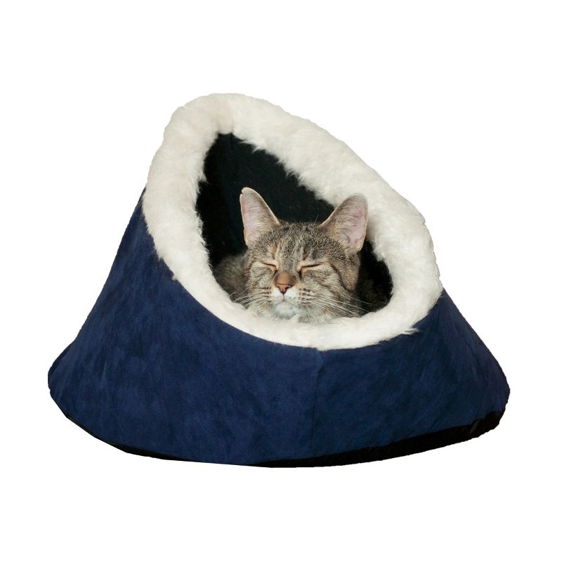 Pet Adobe Cat Bed with Removable Cushion, Blue, 1 of 7