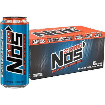 Nos Zero Sugar High Performance Energy Drink - 16 Fl Oz (Pack of 15)