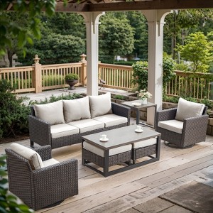 POCASSY All Weather Brown Wicker Patio Furniture Set, Outdoor Conversation Set with Swivel Chairs Set of 2 and Comfort Seat Cushion for Porch Balcony - 1 of 4