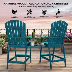 Acekool Bar Height Adirondack Chairs Set of 2 with Connecting Tray, Natural Wood Elevated Patio Chairs for Deck & Backyard - 1 of 4