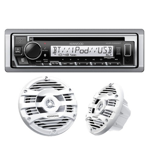 Kenwood KMR-D382BT Marine CD Receiver Compatible w/ Bluetooth with 1 Pair  of KFC-1653MRW 6.5