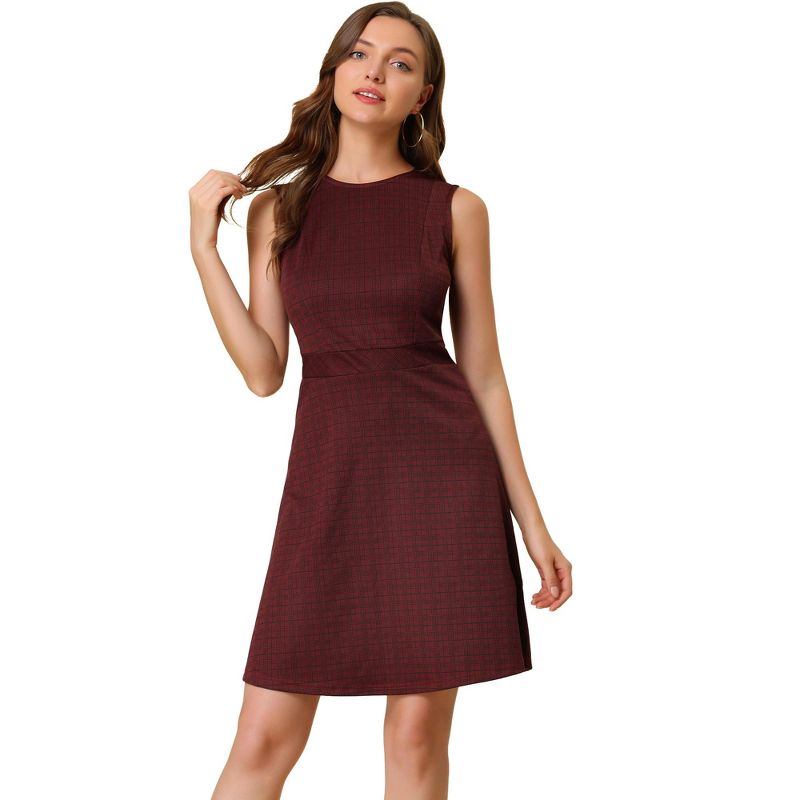 Allegra K Women's Plaid Tweed Sleeveless Fit and Flare Houndstooth Work Dresses, 1 of 8