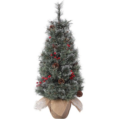 Small Christmas Tree w/Lights, 3ft Christmas Tree Pre-lit wi/78 Warm White Led Lights, 3 FtChristmas Tree Pre-lit w/Pine Cones, Cloth Bag Base