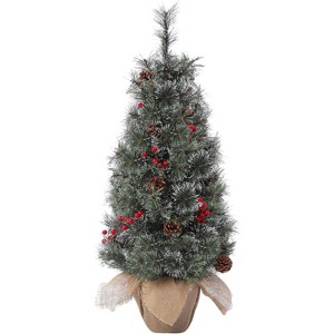 Small Christmas Tree w/Lights, 3ft Christmas Tree Pre-lit wi/78 Warm White Led Lights, 3 FtChristmas Tree Pre-lit w/Pine Cones, Cloth Bag Base - 1 of 4