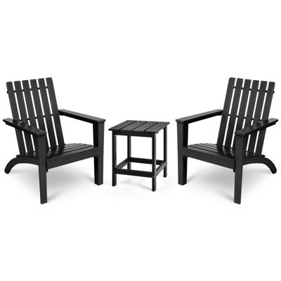 Tangkula 3PCS Patio Adirondack Chair Side Table Set Solid Wood Garden Deck Bistro Set Classic Furniture