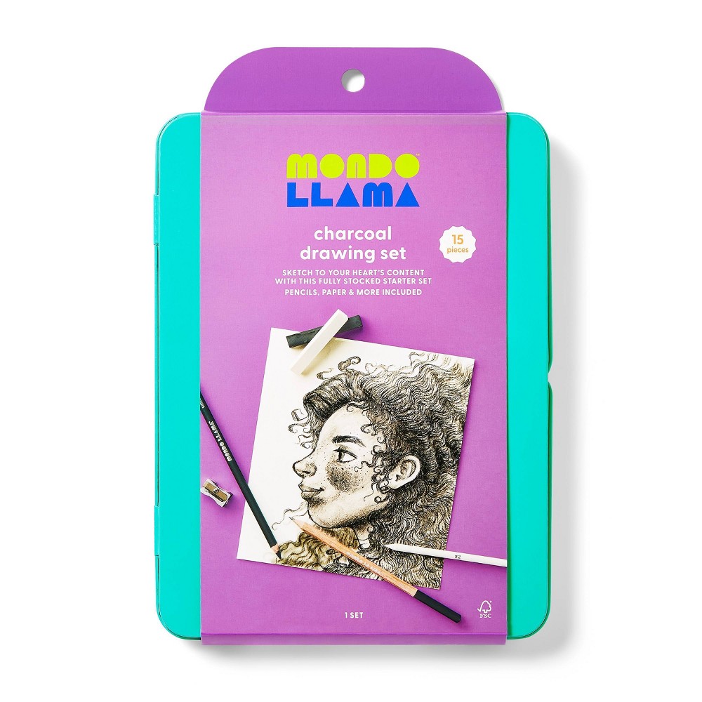 15pc Charcoal Drawing Set - Mondo Llama™: Multicolor Charcoal Pencils, Drawing Supplies, Art Stationery, 8.5" Length
