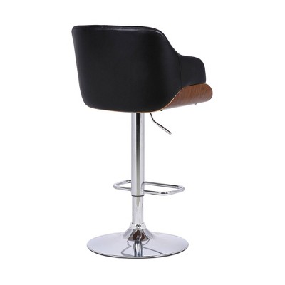 Toby Black Faux Leather Adjustable Swivel Walnut Bar Stool
