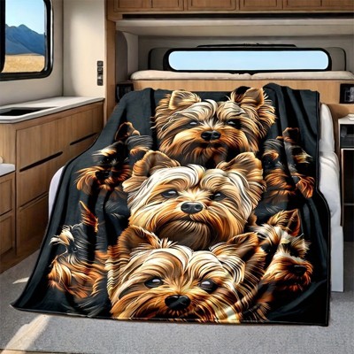 Yorkshire Terrier Dog Pattern Soft Flannel Car Nap Blanket, Polyester Pet Throw for Vehicle Interior Accessories, Christmas Gift.