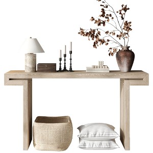 Vynxaria Farmhouse Distressed Console Table, 59.85" Elongated Top, MDF with Wood Veneer, for Sofa/Entryway - 1 of 4