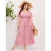 Women Plus Size V Neck Wrap Maxi Dress High Waist Ruffle Summer Casual Dress with Belt Short Sleeve, Pink Heart, 4XL - 4 of 4