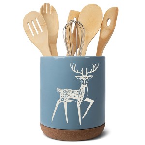 Elanze Designs Kitchen Utensil Holder With Non Slip Cork Base Large 8 Inch Ceramic Storage Crock Forest Animal Countertop Organizer Graceful Floral - 1 of 4