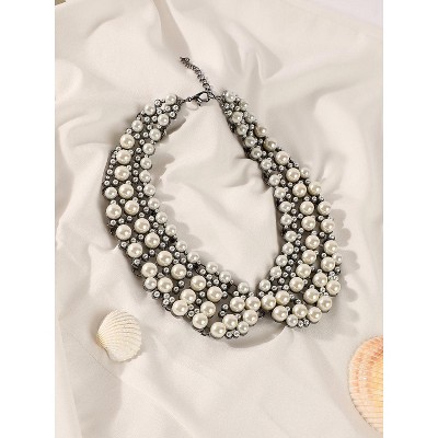 SOHI Women's Pearl White The Collar Statement Necklace