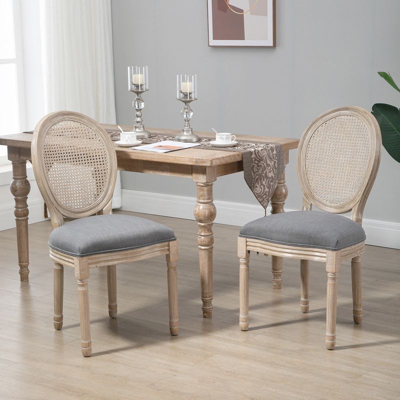 HOMCOM French-Style Upholstered Dining Chair Set, Armless Accent Side Chairs with Rattan Backrest and Linen-Touch Upholstery, Set of 2, 3 of 7