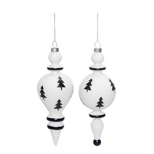 Transpac Glass Black & White Tree Ornament Set of 2 Christmas Home Decorations - 1 of 1