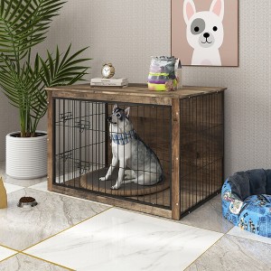 Akoasm Wooden Dog Crate Furniture With Double Doors Indoor - 1 of 4