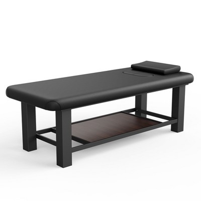 Dolonm 31.5" Pro Massage Bed w/Storage & Chest Opening - 700lbs 10" Steel Legs, Fixed Backrest, Black PU Leather - Salon & Home -Black