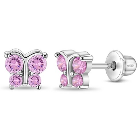 in Season Jewelry 925 Sterling Silver CZ Small Heart Screw Back Earrings Baby Girl Kids, Infant Girl's, Size: One Size