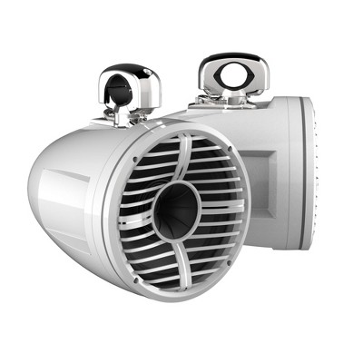 Wet Sounds REV 10 HD 10" Horn Loaded Compression Driver Tower Speakers with XW Grills & Stainless Swivel Clamps, 300 Watts RMS, White, Pair