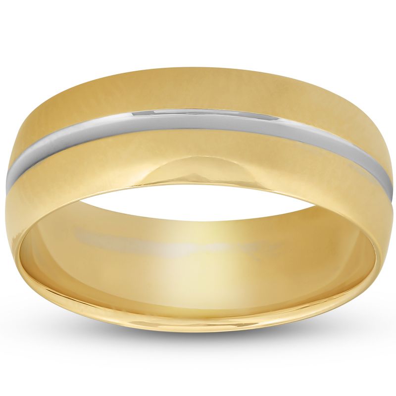 Pompeii3 8MM Mens 14k Yellow Gold Ring Two Tone Brushed Wedding Band - Size 11.5, 1 of 4