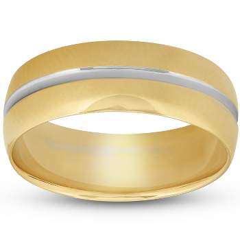 Pompeii3 8MM Mens 14k Yellow Gold Ring Two Tone Brushed Wedding Band - Size 7