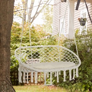 PAGED Swing Chair Outdoor, 2-Person Hammock Chair Macrame Swing with Soft Cushion, Hanging Cotton Rope Chair - 1 of 4