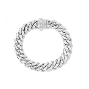 Metallo Stainless Steel, 12mm Miami Cuban,  CZ Lock Bracelet - Silver - 8.5 Inch - 1 of 3