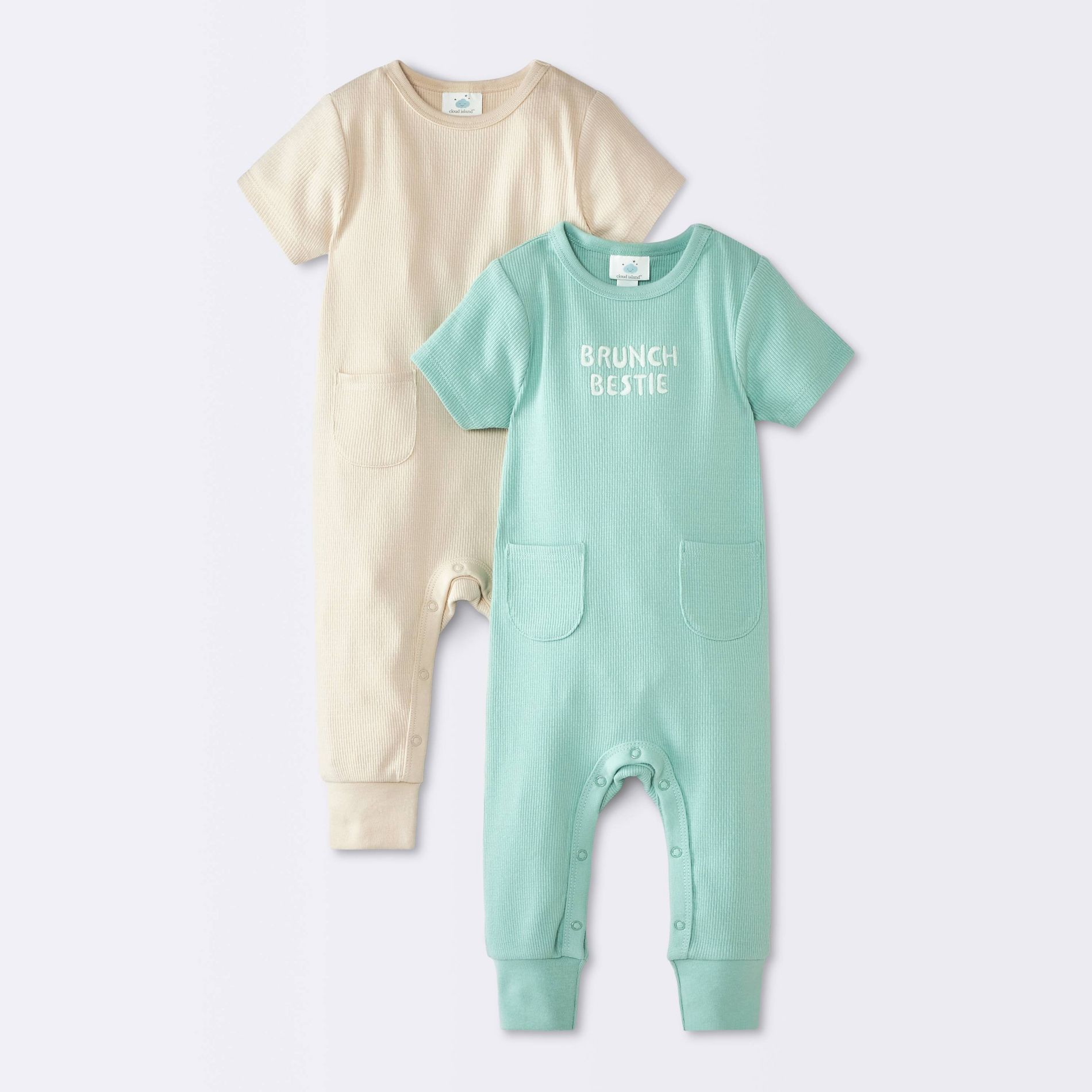 Baby 2pk Brunch Jacquard Short Sleeve Romper - Cloud Island™ Green/Tan