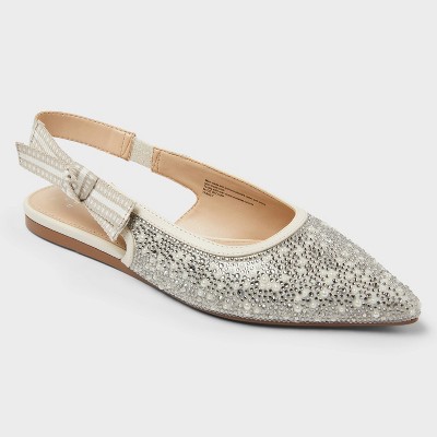 Women's London Beaded Bow Sling Back Flats - A New Day™ Silver
